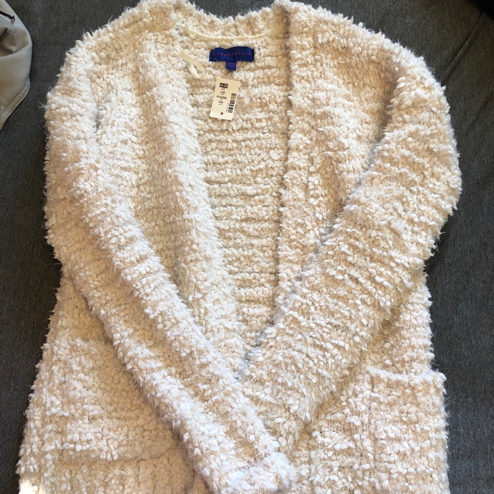 White fluffy cardigans with tags
